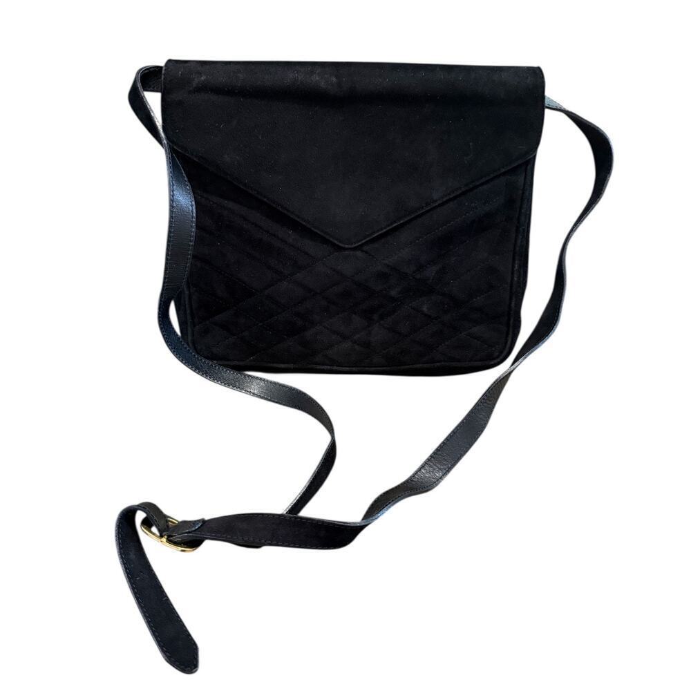 Vintage Salvatore Ferragamo Quilted Black Suede Crossbody Bag